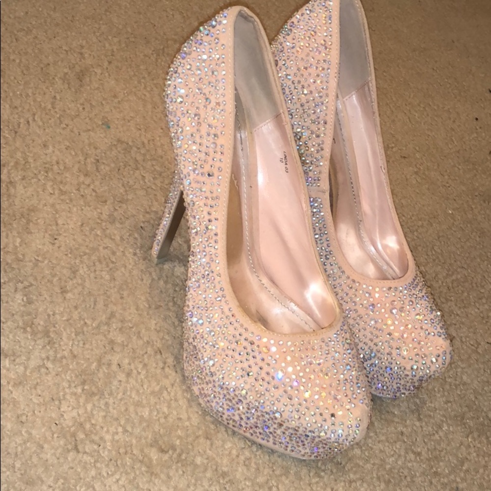 Nude rhinestone heels